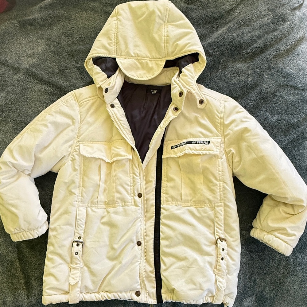 GF FERRE Ivory Hooded Jacket size 8